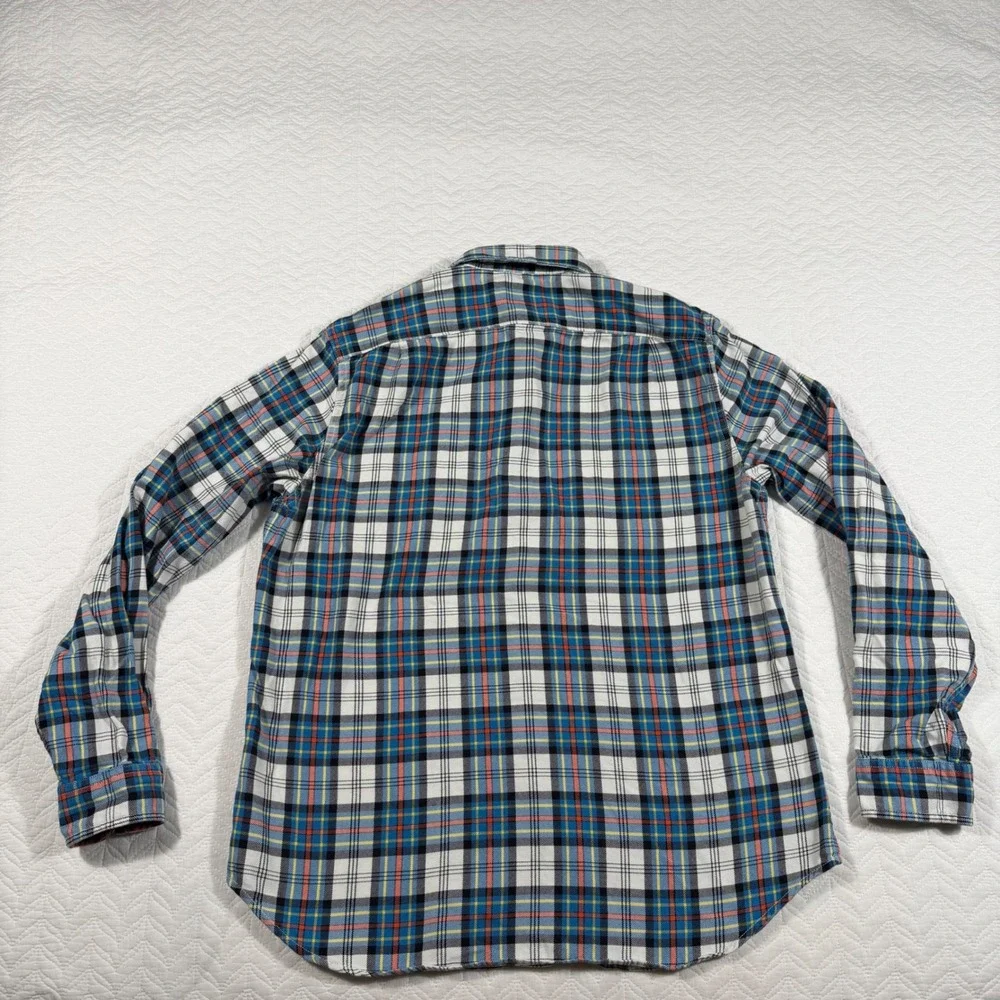 J Crew Men's Plaid Flannel Long Sleeve Button Up Shirt Size L Blue White Red EUC